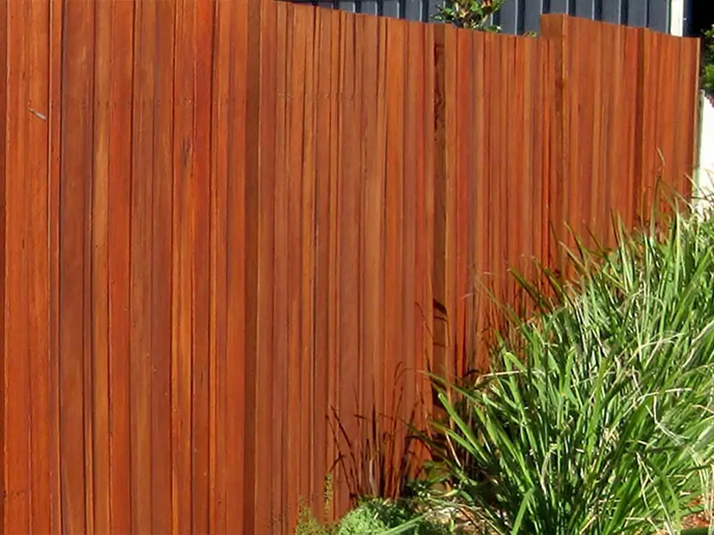 Red wood deck with railings