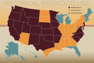 Infographic of the historical use of redwood in the US