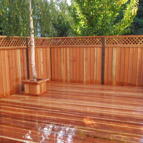 Sealed-redwood fence and deck boards